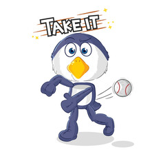 penguin throwing baseball vector. cartoon character