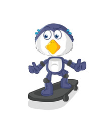 penguin riding skateboard cartoon character vector
