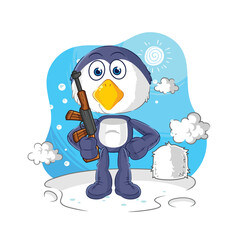 penguin soldier in winter. character mascot vector