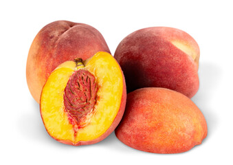 Fresh sweet peaches isolated on white background
