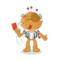 voodoo doll referee with red card illustration. character vector