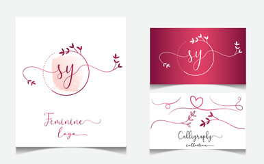 Luxury sy feminine logo design with business card template