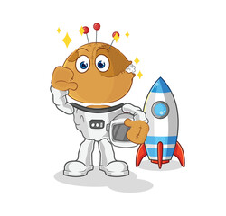voodoo doll astronaut waving character. cartoon mascot vector
