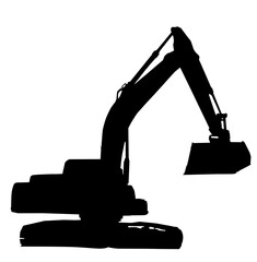 mechanical digger excavator silhouette on isolated white background.
