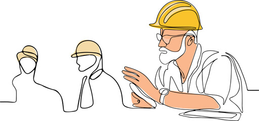 construction manager and engineer working on building site. Vector illustration