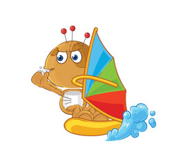 voodoo doll windsurfing character. mascot vector