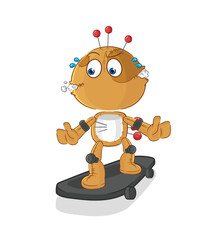 voodoo doll riding skateboard cartoon character vector