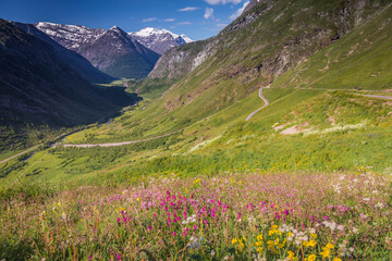 Obraz premium Idyllic valley and dramatic landscape of Haute Savoie near Iseran Pass, France