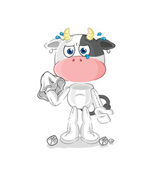 cow cry with a tissue. cartoon mascot vector