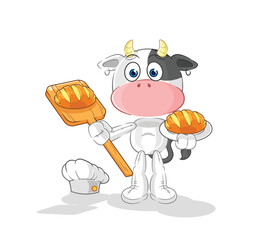 cow baker with bread. cartoon mascot vector