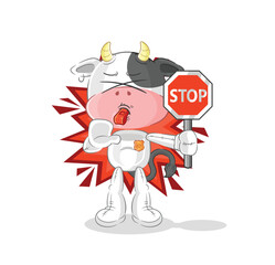 cow holding stop sign. cartoon mascot vector