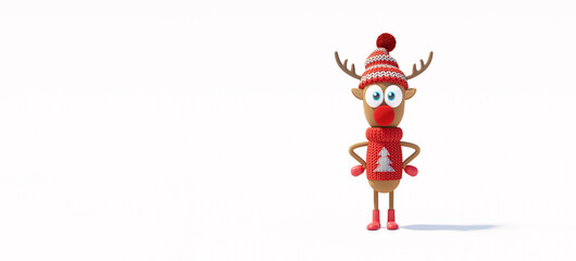 Fototapeta premium Reindeer cute character on white background 3d render 3d illustration