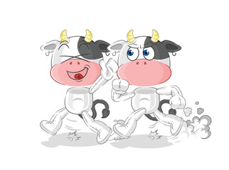 cow play chase cartoon. cartoon mascot vector
