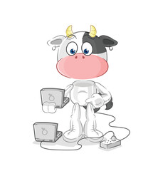 cow with laptop mascot. cartoon vector