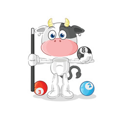 cow plays billiard character. cartoon mascot vector