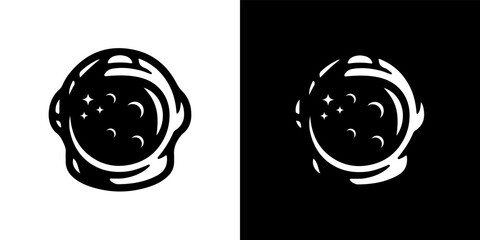 Silhouette black and white astronaut helmet logo design