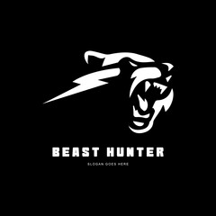 Silhouette beast hunter logo design  with lightning icon vector