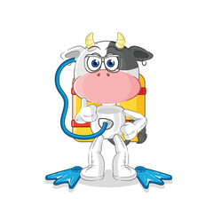 cow diver cartoon. cartoon mascot vector