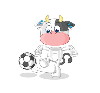 cow kicking the ball cartoon. cartoon mascot vector