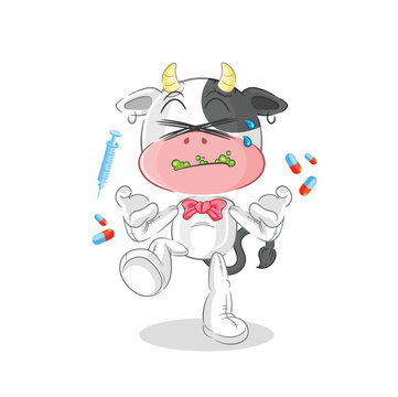 cow drug overdose. cartoon illustration