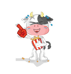 cow fan with popcorn illustration. character vector