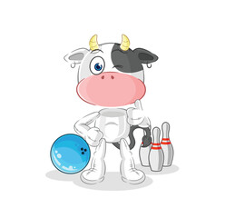 cow play bowling illustration. character vector