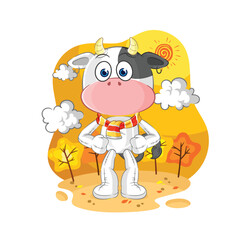 cow in the autumn. cartoon mascot vector