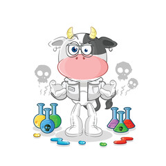 cow mad scientist illustration. character vector