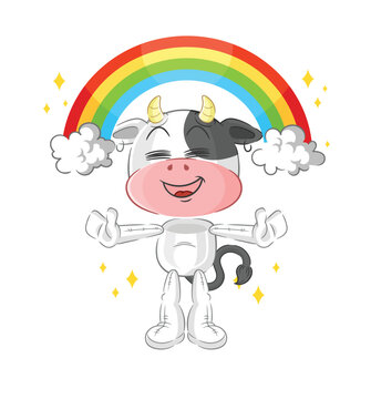 cow with a rainbow. cartoon vector