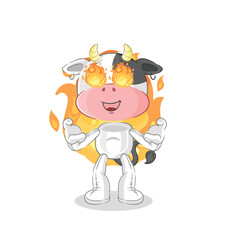 cow on fire mascot. cartoon vector