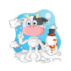 cow in cold winter character. cartoon mascot vector