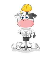 cow drill the ground cartoon character vector