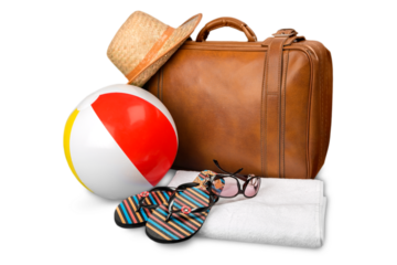 Beach Ball, Suitcase, Towel, Sun Hat and Flip-Flops