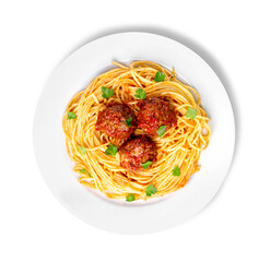 pasta with meatballs and parsley with tomato sauce