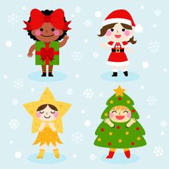 Children wear Christmas costume illustration