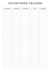 Advertising Tracker Printable Digital Wedding Planner Canva