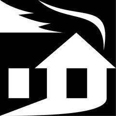 illustration of a silhouette of a house with smoke coming out shaped as leaf denoting it being green or eco-friendly.