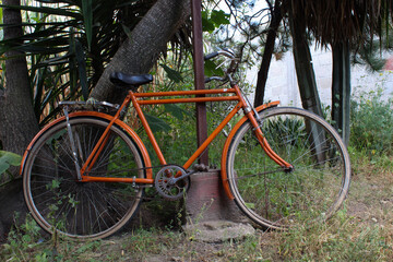 Fototapeta na wymiar Bicicleta antigua color anaranjada. 