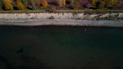 Aerial high angle view of the waterfront trail near Rotary Park in Ajax Ontario