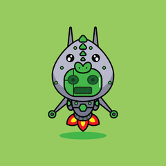 vector illustration of cartoon character mascot costume animal rocket cute robot iguana