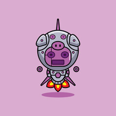 vector illustration of cartoon character mascot costume animal rocket cute robot pig
