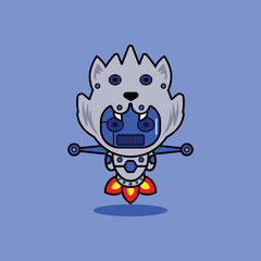 vector illustration of cartoon character mascot costume animal rocket cute robot wolf