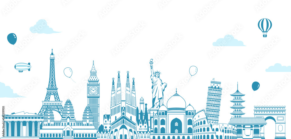 Wall mural travel, vacation, sightseeing banner vector illustration ( world famous buildings / world heritage ) - Wall murals
