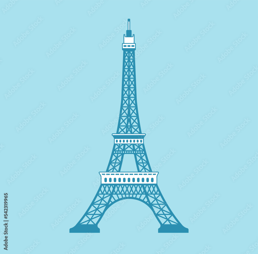 Wall mural eiffel tower - france , paris | world famous buildings vector illustration