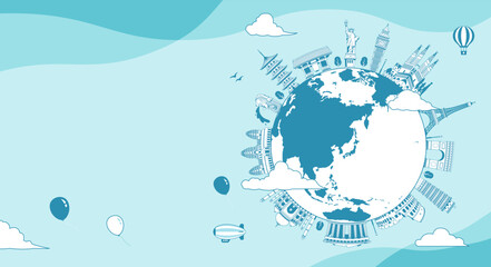 Travel, vacation, sightseeing banner vector illustration  ( world famous buildings / world heritage )