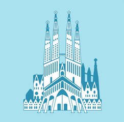 Image of Sagrada Familia - Spain | World famous buildings vector illustration printed on Printed Glass Splashbacks