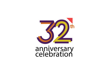 32 year anniversary celebration abstract style logotype. anniversary with purple, yellow, orange color isolated on white background, vector design for celebration, invitation, greeting card - Vector