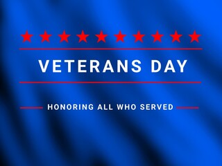Veterans day celebration poster with text in blue background with waves 