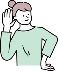 右手を右耳に当てている女性のイラスト素材