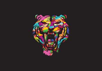 Intimidating tiger front view theme logo template vector image